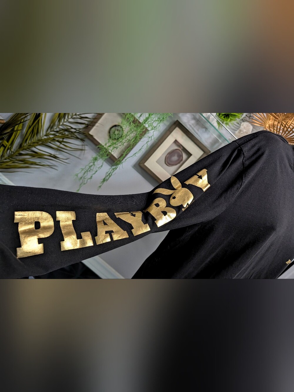 Men's Black & Gold Playboy Long Sleeve Shirt LG
